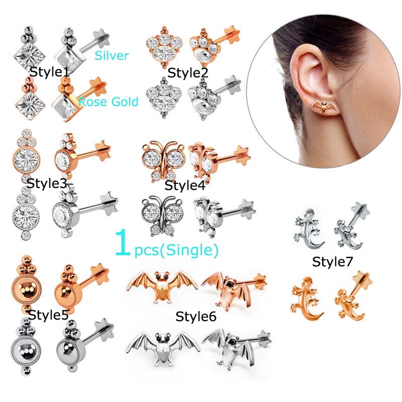 1Pc Anting Tindik / Piercing Bibir Bahan Stainless Steel dengan Zircon 16G