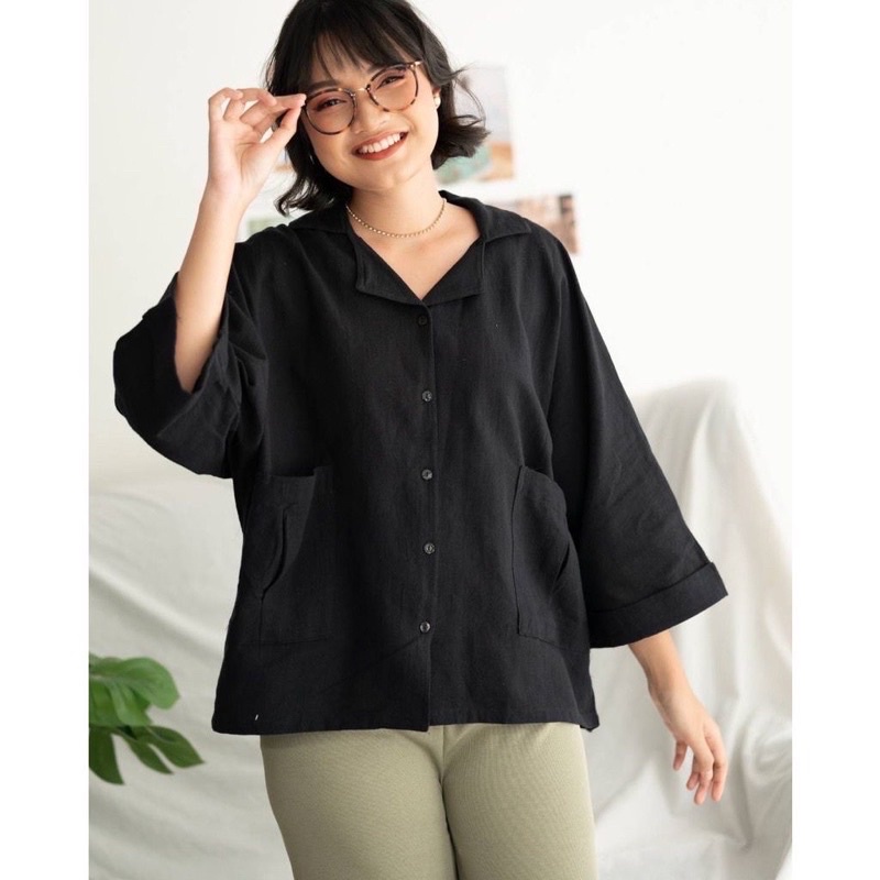 Kemeja Lengan Pendek Oversize Kemeja Alexa Linen Premium