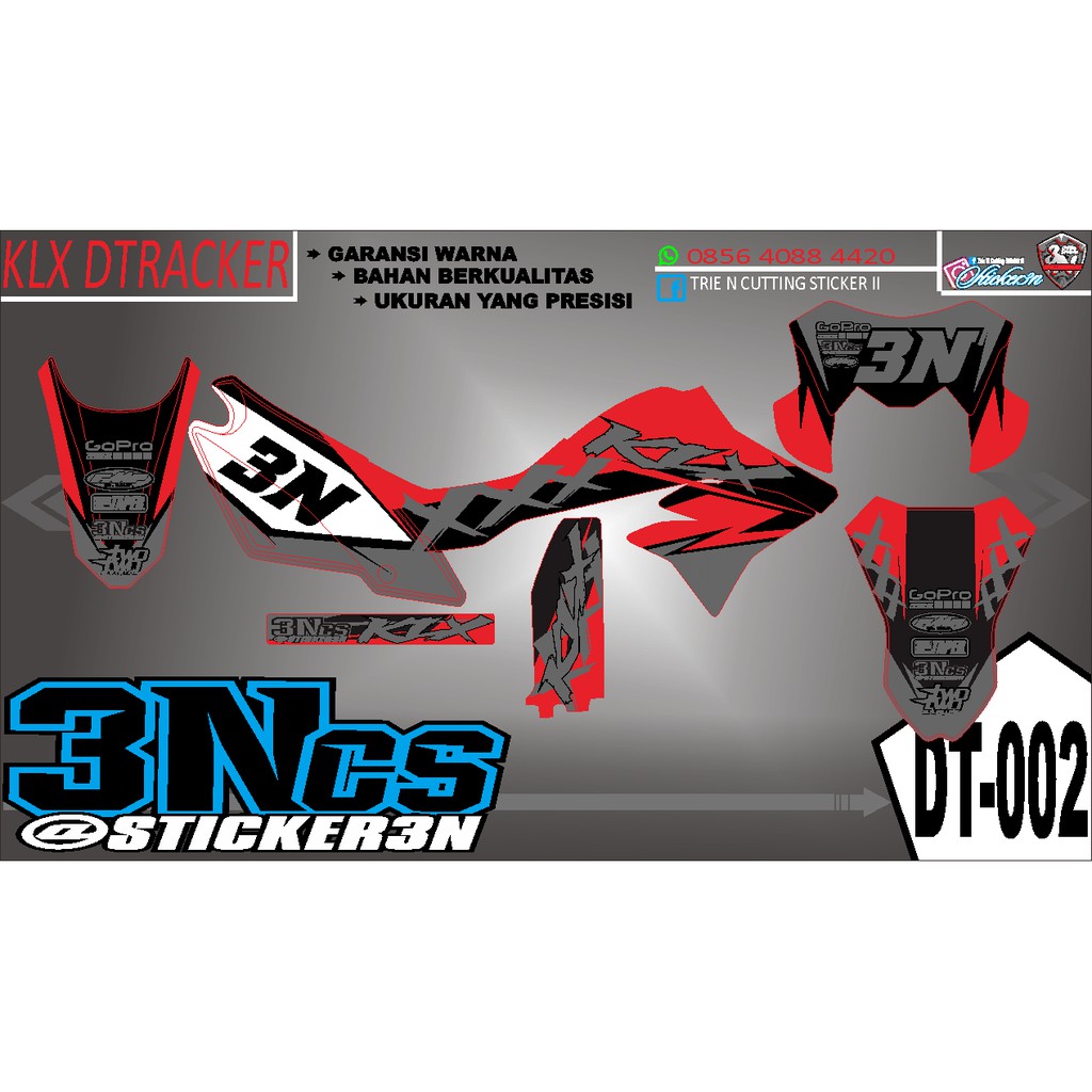 Decal KLX Dtracker Supermoto, decal klx dtracker new fullbodi hitam merah bisa rubah nomor dan spons