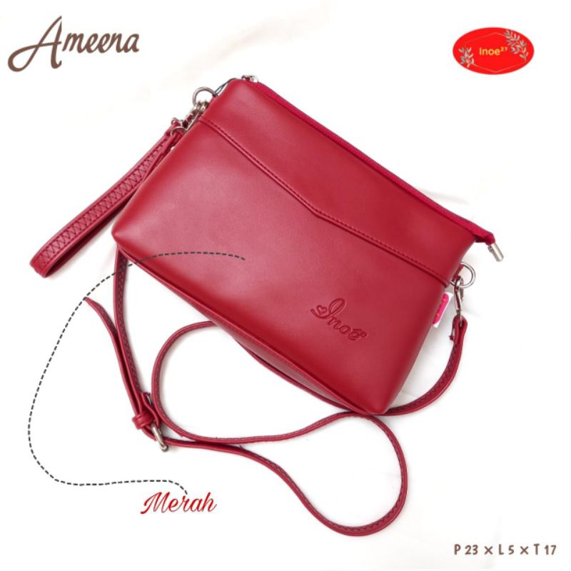 READY TAS AMEENA BAHAN KULIT SINTETIS SNOW  BY INOE || SLINGBAG WANITA