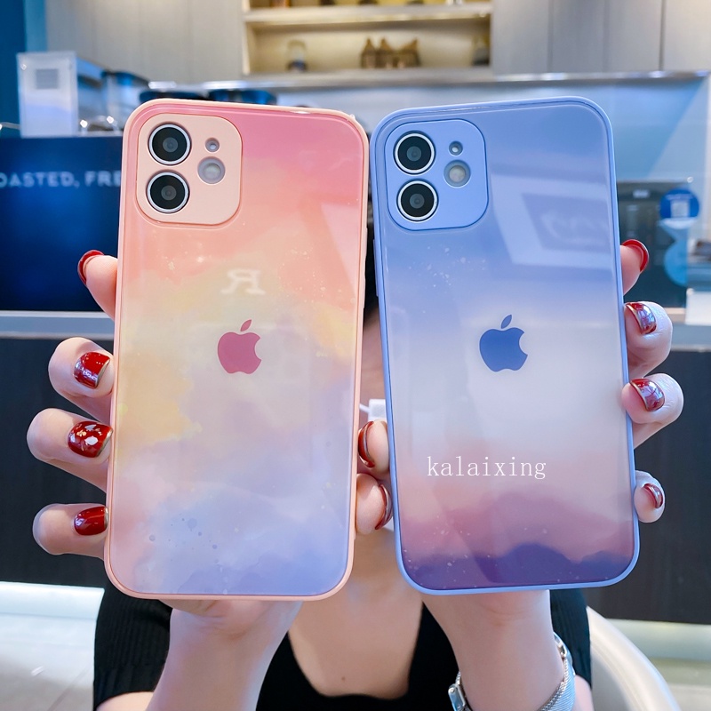 Tempered Glass Case untuk iPhone 13 Pro Max Xs Max XR X 12Pro 11ProMax 7Plus 8Plus Back Cover