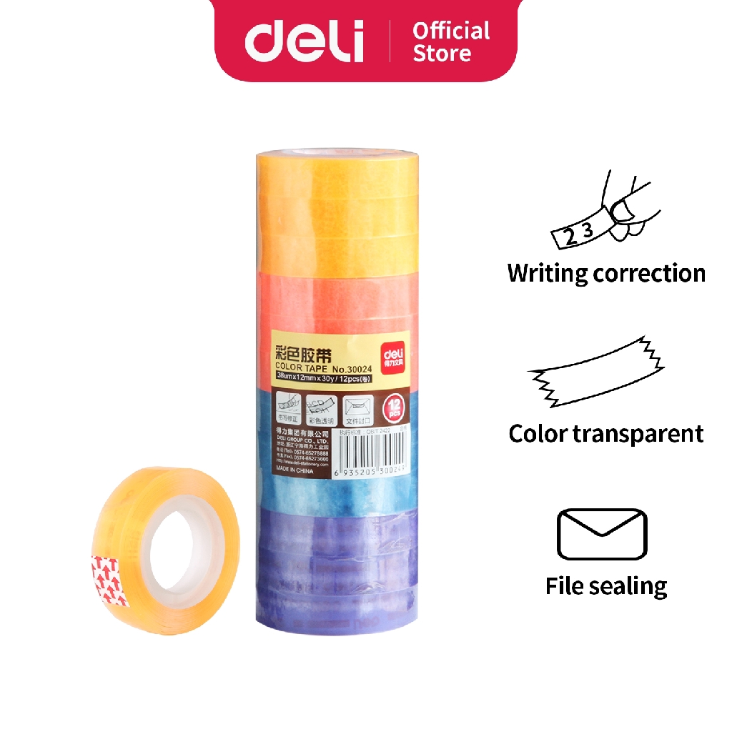 Deli Isolasi Lakban Kantor 12pcs/tube - Warna Warni 12mm