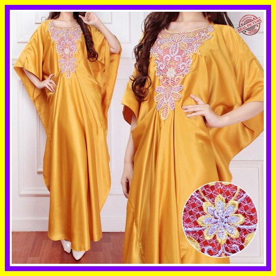 Kaftan Maya/ Kaftan Wanita Bordir Gold Mewah Terbaru/ Kaftan Ceruty Import/ Gamis Terbaru/ Gamis Leb