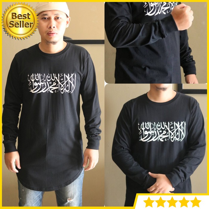 BAJU KAOS LENGAN PANJANG PRIA TAUHID TEBAL HALUS - HITAM, S