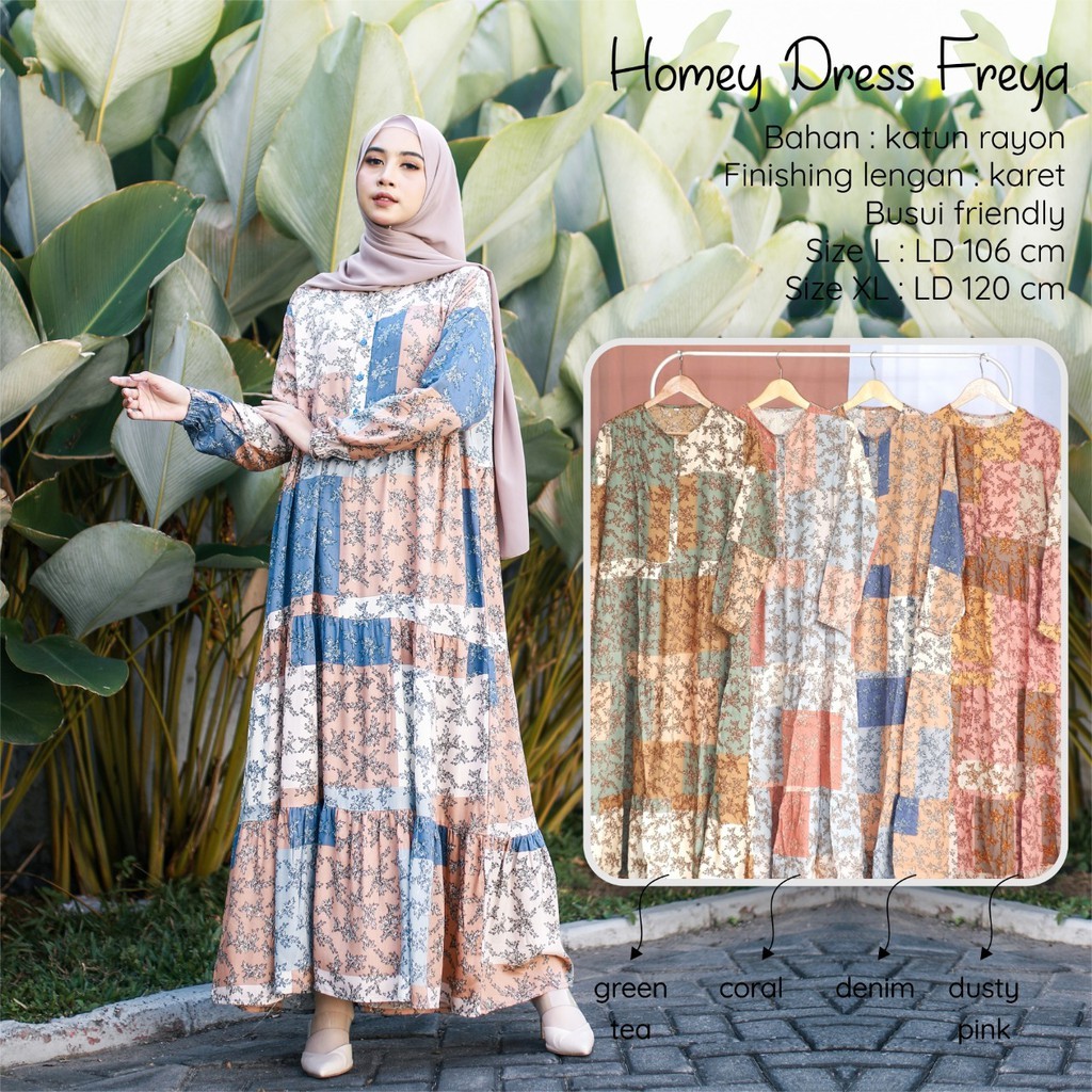 Gamis Dewasa Homey Dress Freya By Dianhijab.id - Bahan Rayon Viscose Premium Gamis Dewasa Luxury Gamis Pengajian Adem Nyaman Dipakai - Bisa COD