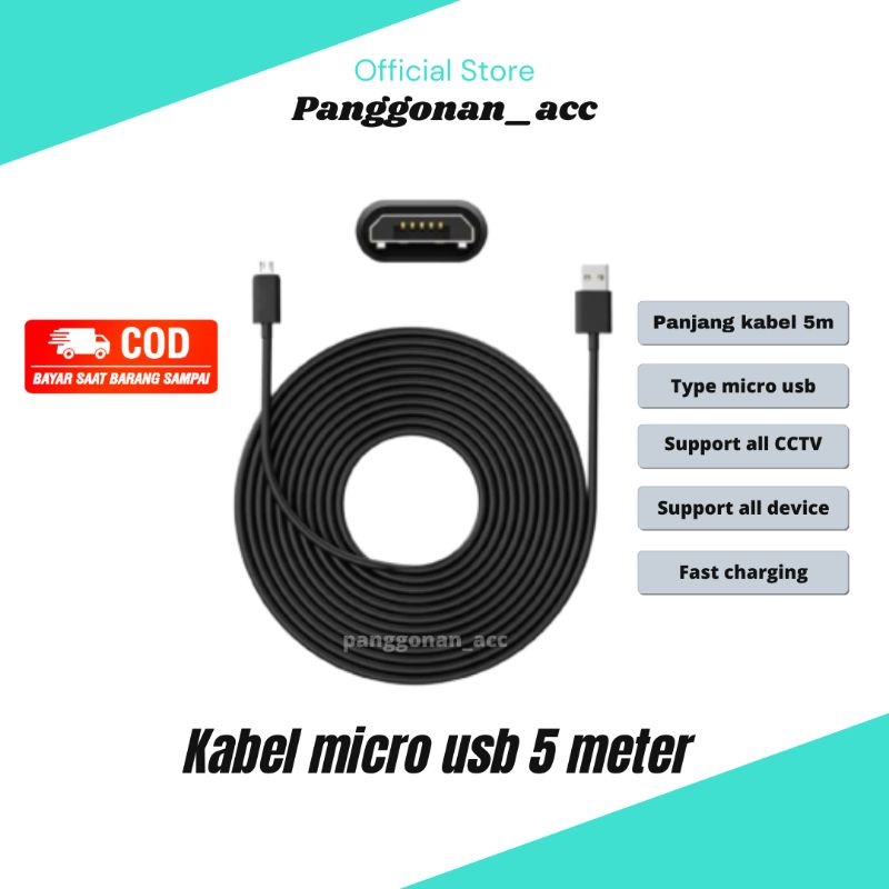 Kabel micro usb 5 meter satoo fast charging support all CCTV &amp; device