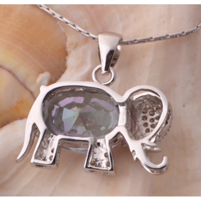 SeuSuk Fashion Popular Silver Colorful Gemstone Pendant Elephant Necklace Gifts