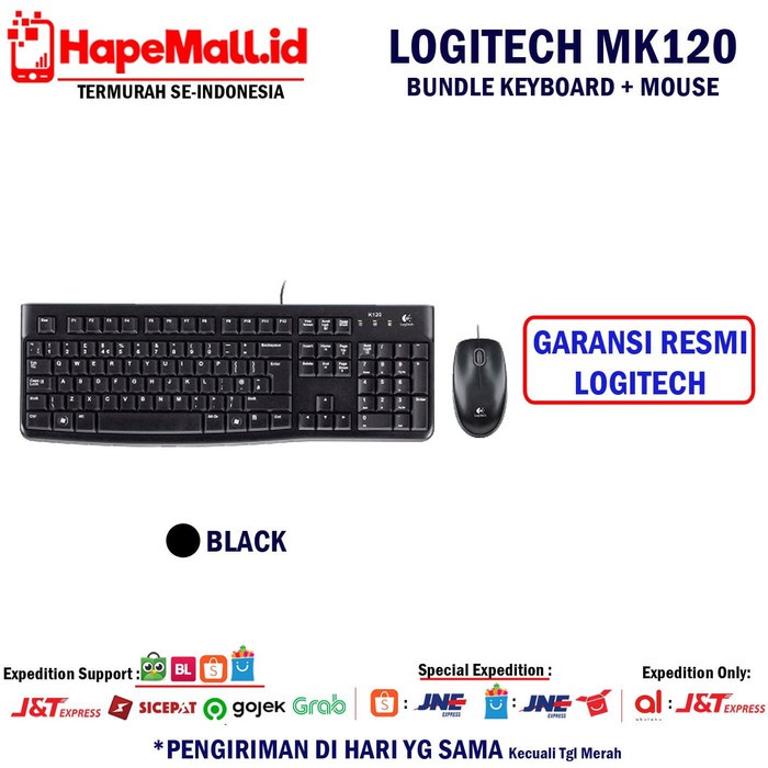 LOGITECH MK120 COMBO KEYBOARD DAN MOUSE GARANSI RESMI TERMURAH - Hitam