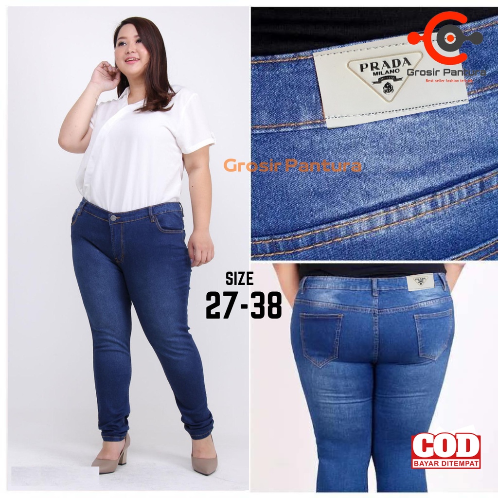 Celana Jeans Panjang Jumbo Wanita Big Size Celana Pensil Cewek Kekinian Size 27-38