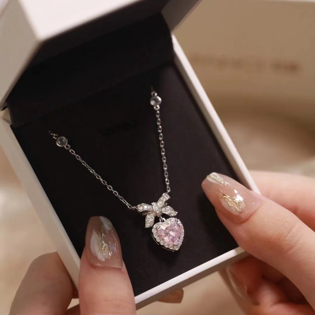 Pandora Kalung 925 Silver Cubic Zirconia Berlian Model Ikatan Simpul Hati Untuk Wanita