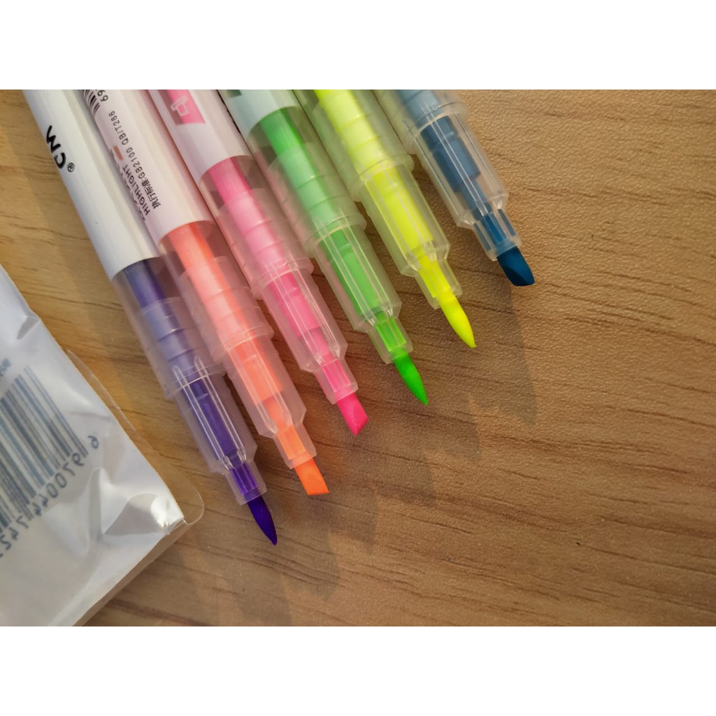 SPIDOL HIGHLIGHTERS 2 MATA SET 6 PIECE TERMURAH STABILO IMPORT MURAH PERLENGKAPAN SEKOLAH ANAK COD