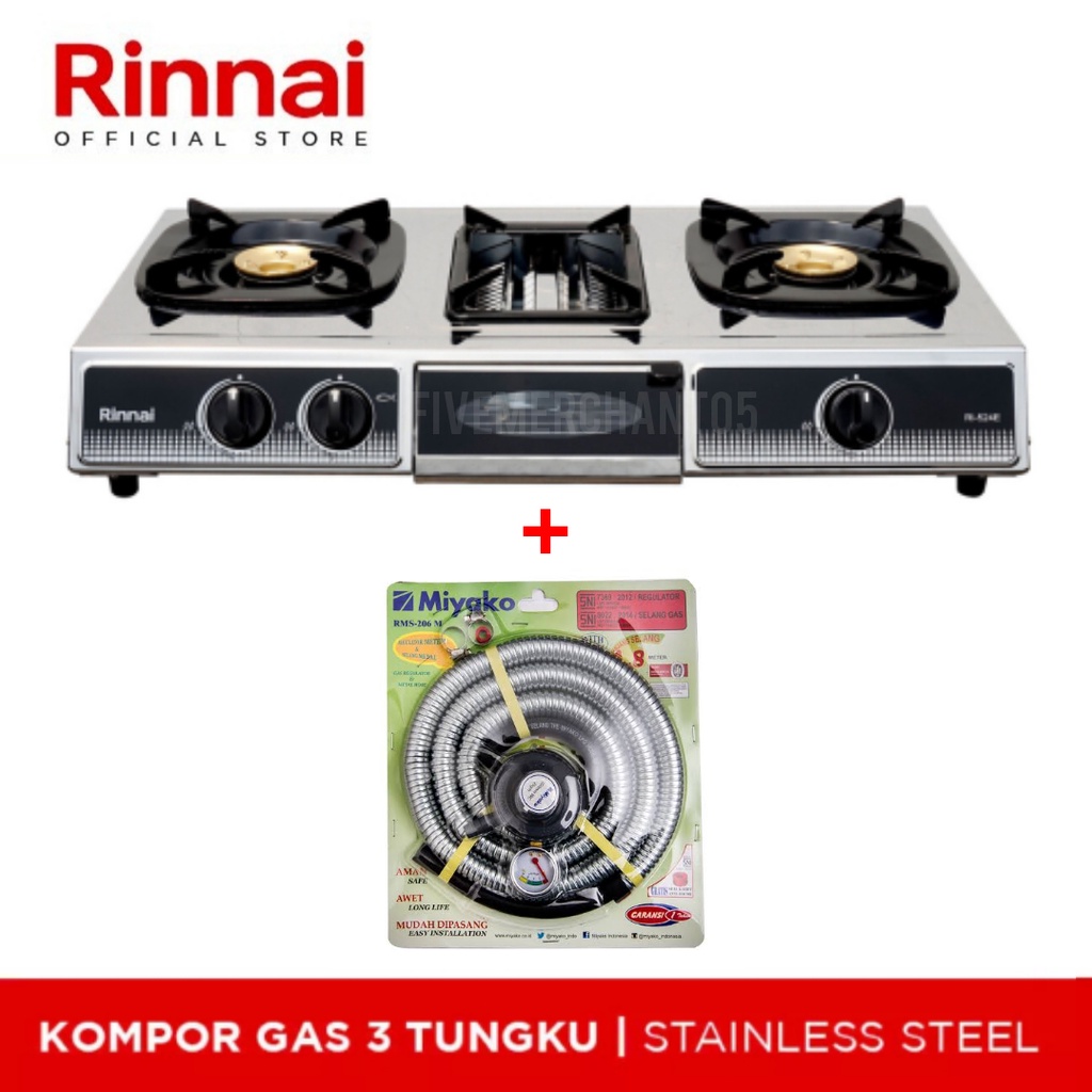 Kompor Gas 3 Tungku Rinnai RI 524 E Kompor Stainless Panggangan Rinnai 524 Kompor Panggang Rinnai RI 524E