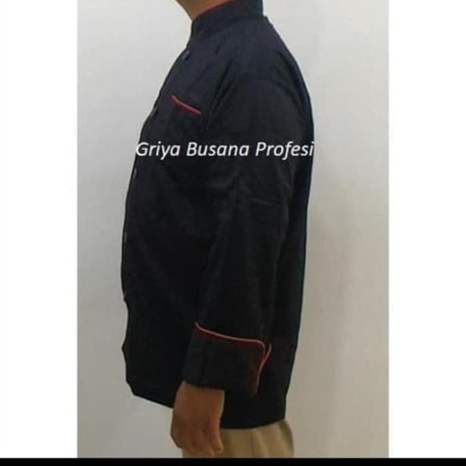 RI582 Jumbo 3Xl Seragam Baju Chef Baju Koki Hitam Lengan Panjang Xxxl
