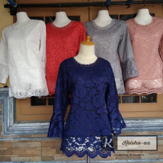 ATASAN KEBAYA BRUKAT RENDA MUTIARA / BLUS BROKAT MODERN / SERAGAM HAJATAN WANITA