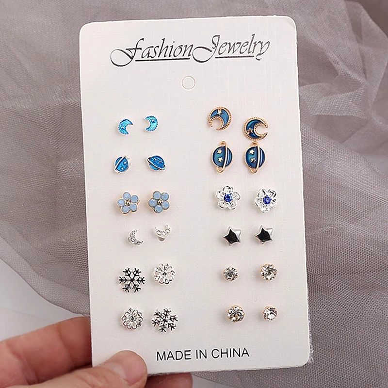 12 Pasang Anting Tusuk Bahan Metal Gaya Minimalis Untuk Wanita