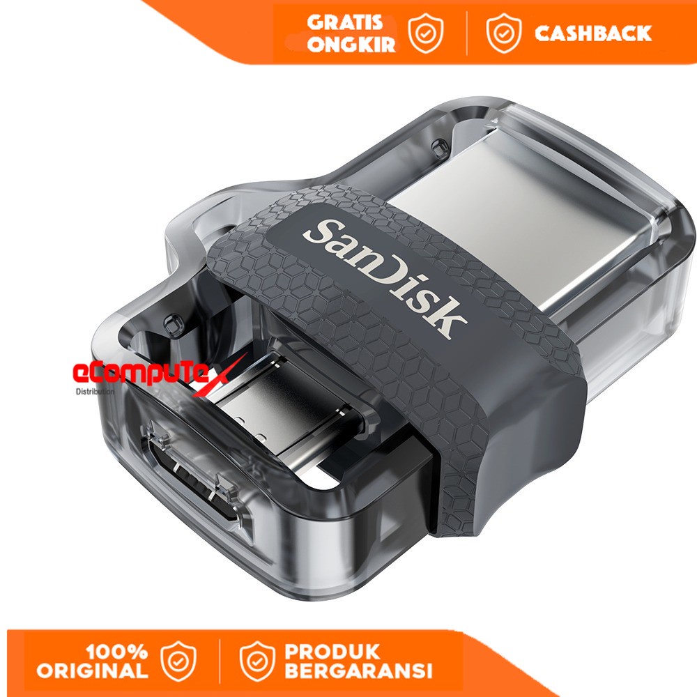 FLASHDISK OTG SANDISK 16GB DD3 ORIGINAL USB FLASH SANDISK DUAL DRIVE TRANSPARAN