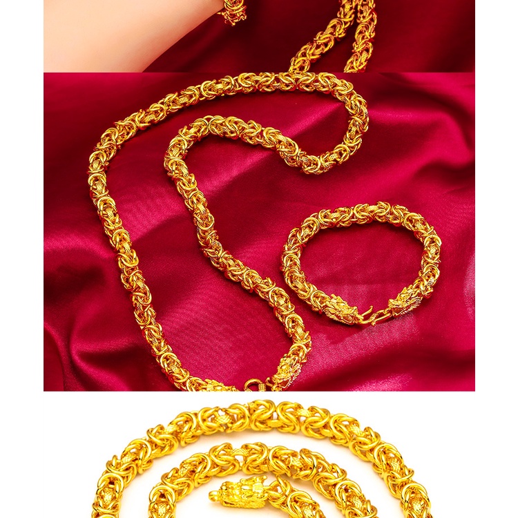 Gelang Kalung Desain Kepala Naga Bahan Kain Lapis Emas Asli Kadar 375 Handmade Untuk Pria