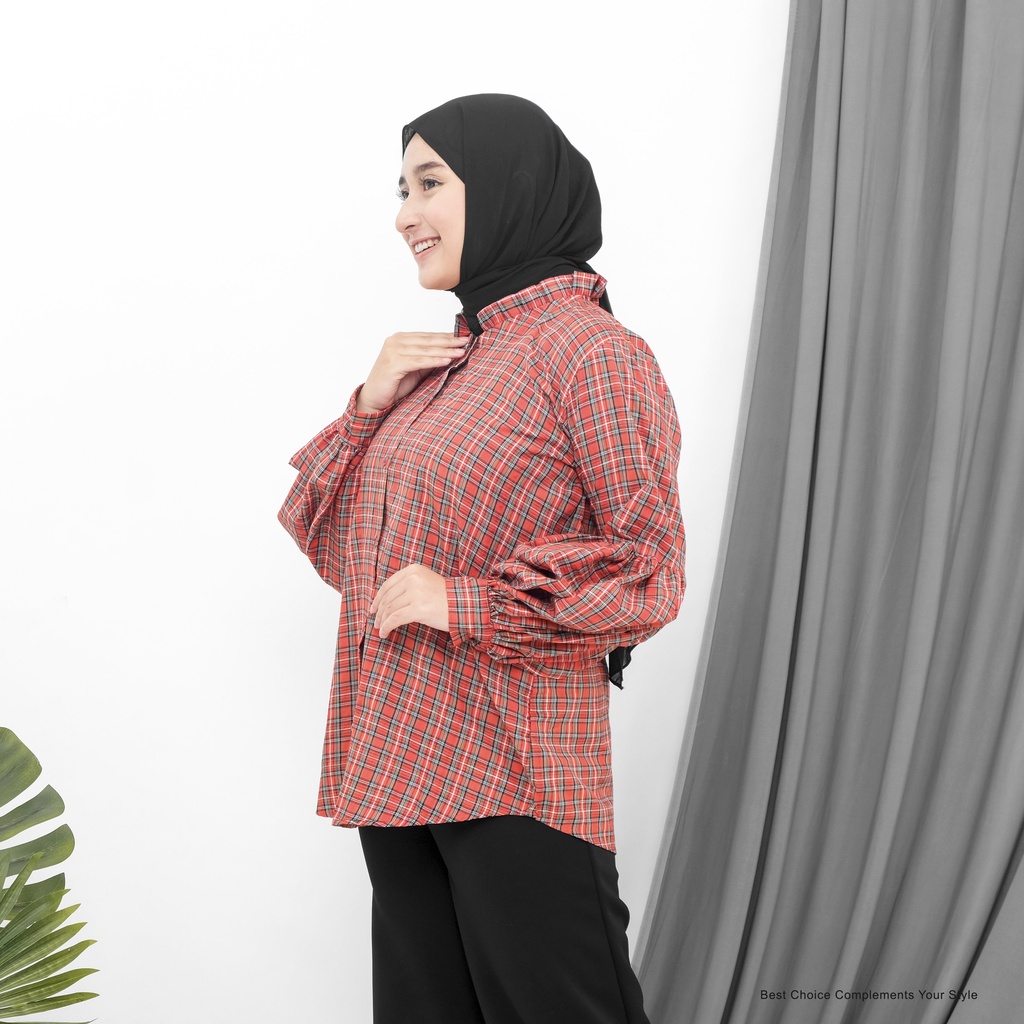 Elea Shirt Kemeja Basic Wanita Bahan Katun Shirt Motif by Mahyra