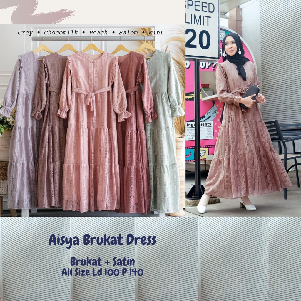 Aisyah Brocade Dress Vol 1/Dress Lilac/Dress Brukat LD 100 dan Ld 110/Gamis Brocade/Gamis Aqiqah