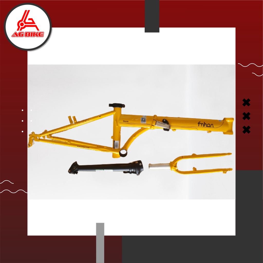 Frame Fork plus Handlepost Fnhon Storm V Brake 20 22 inch Warna KUNING Chromlly