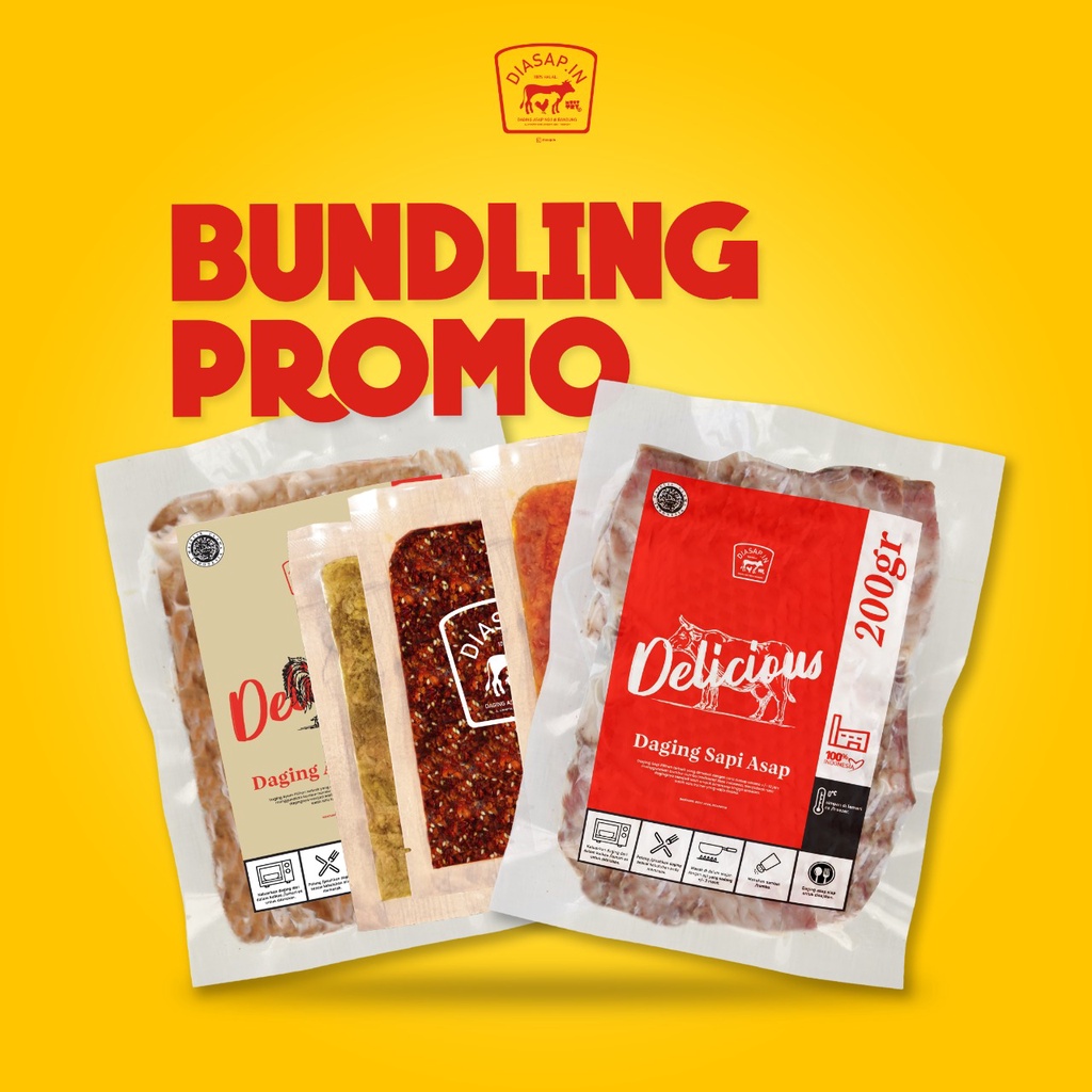 

PROMO SEI SAPI Asap Bundle SEI AYAM 200gr plus 3 Macam Sambal DIASAPIN