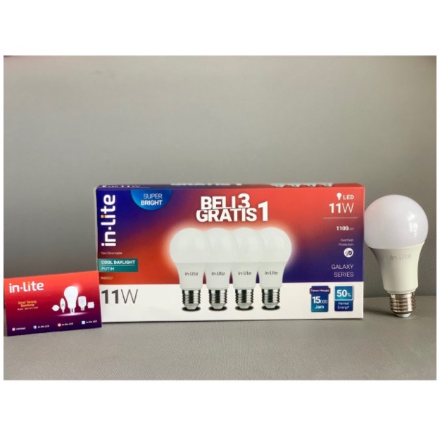 In-Lite Led Paket Beli 3 Gratis 1 Lampu Bohlam 11 Watt