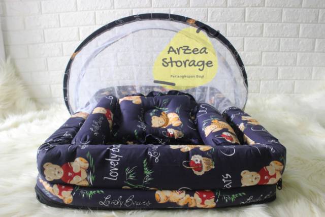 Kasur bayi kelambu set bantal guling kolam bears navy