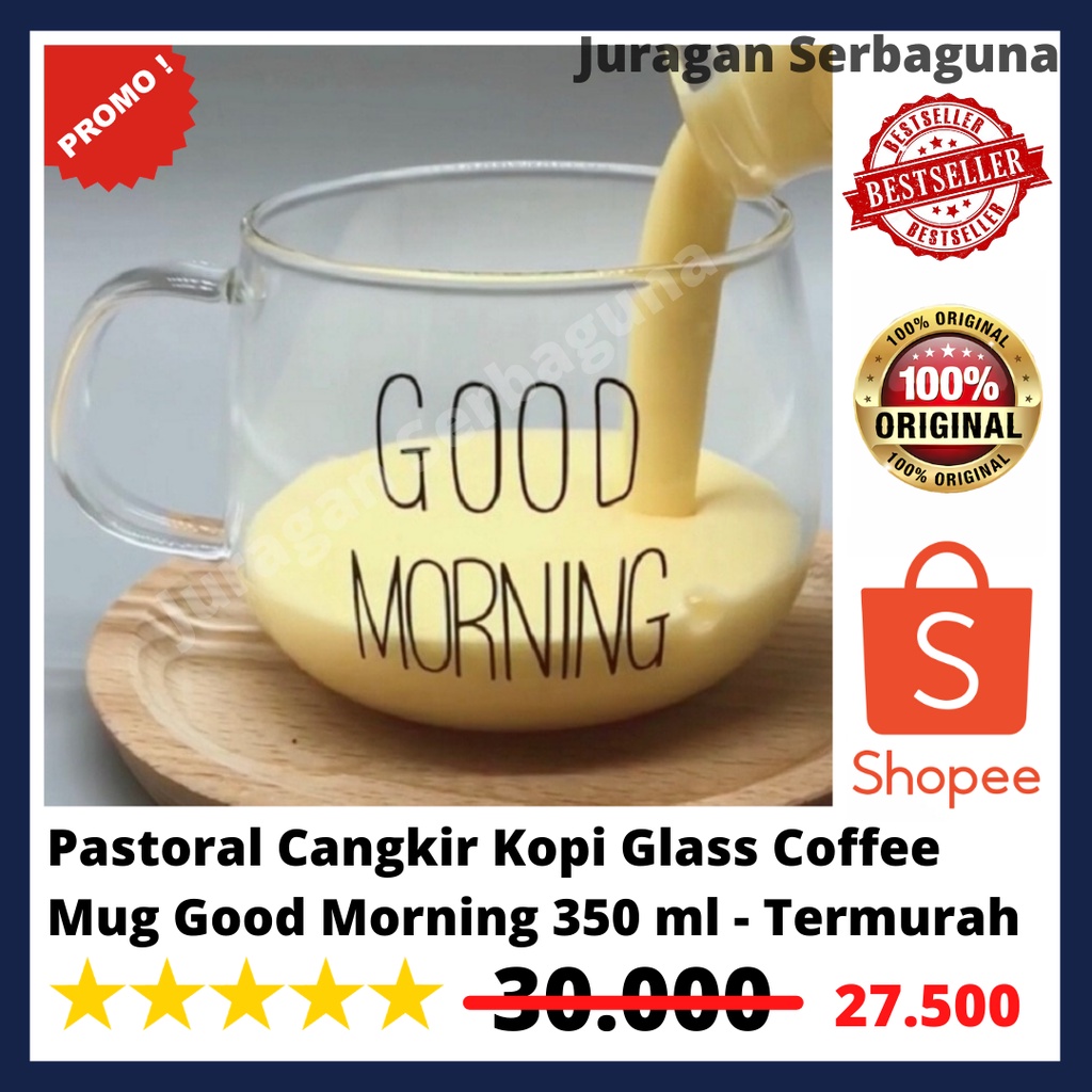 Pastoral Cangkir Kopi Glass Coffee Mug Good Morning 350 ml - Termurah