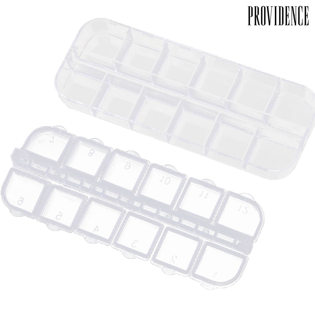 Providence 12-Grid Transparent Nail Art Tips Rivet Pearl Metal Sequin Storage Box Organizer