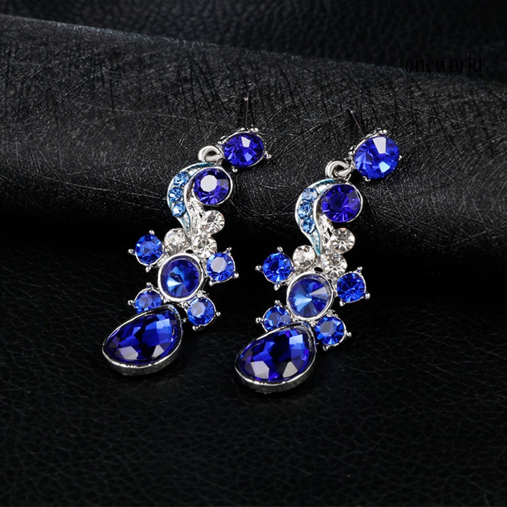 OW@ Luxury Women Rhinestone Flower Necklace Ear Stud Earrings Wedding Jewelry Set