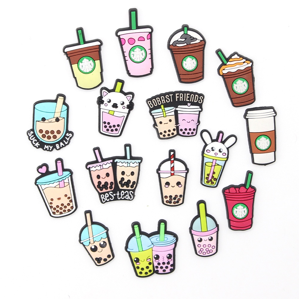 charms Crocs Pin Jibbitz Tema kartun minuman teh susu Gantungan Sepatu sandal Bahan DIY Bisa Dilepas decorate shoe accessories