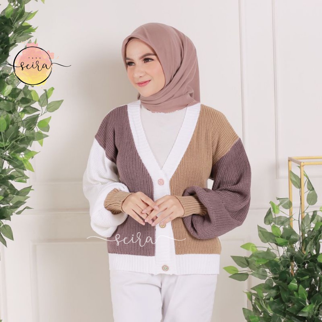 [BISA COD] Helena Cardy Knit / Helena Cardigan Combi / Olivia Kombinasi Warna / Candy Outer Cardy 3 Tone / Helena Rajut Cardi / Olivia Rajut Kombinasi Cardi