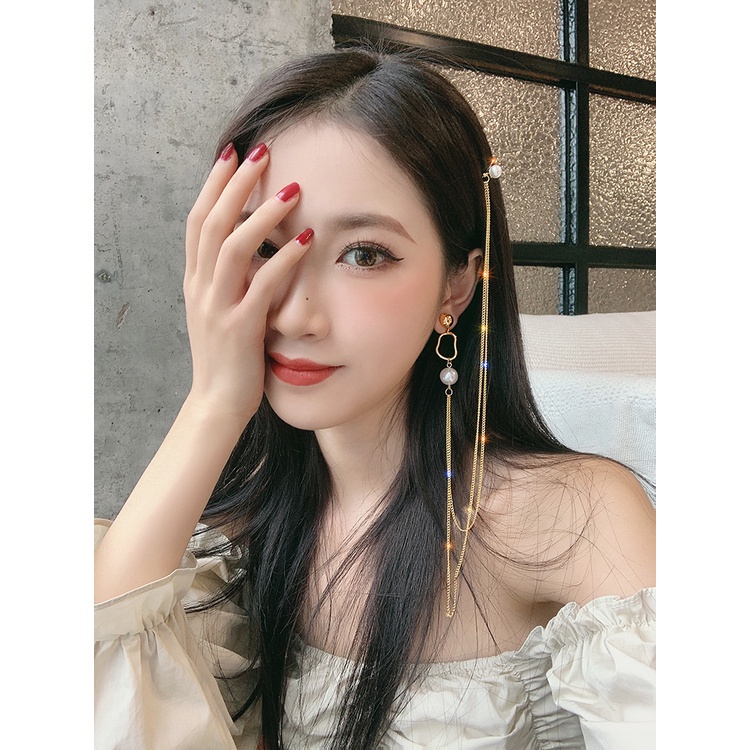 Anting Gantung Panjang Tusuk Lapis Silver Sterling 925 Motif Bintang + Rumbai + Mutiara Untuk Wanita