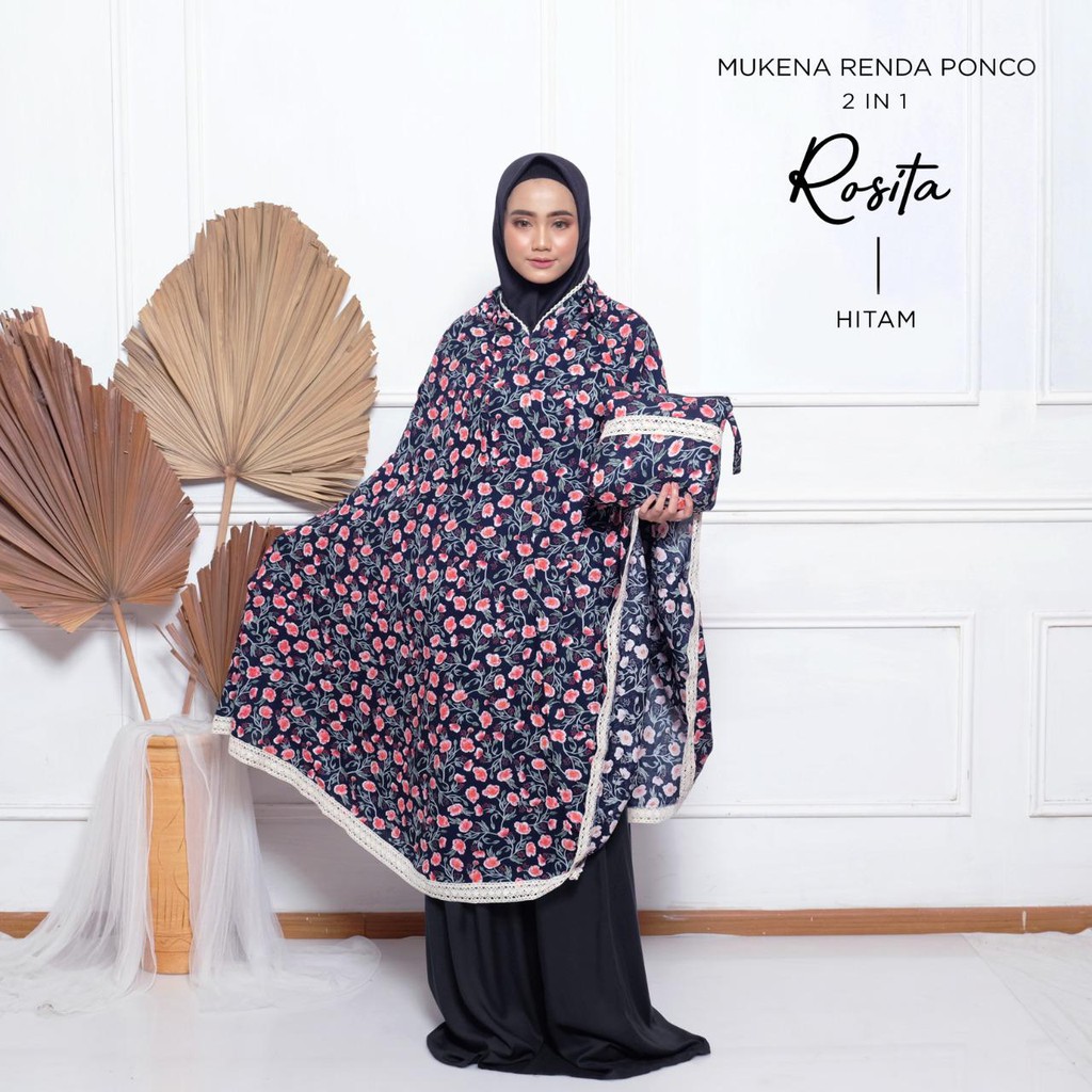 PUSAT MUKENA TASIK - MUKENA DEWASA RAYON RENDA PONCO 2 IN 1 ROSITA