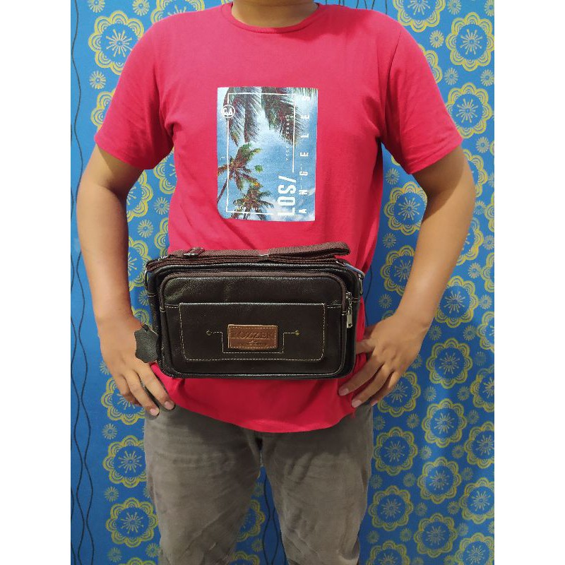 tas selempang pria kulit asli waistbag sling bag pinggang bahu dada slempang slingbag Full Kulit M24