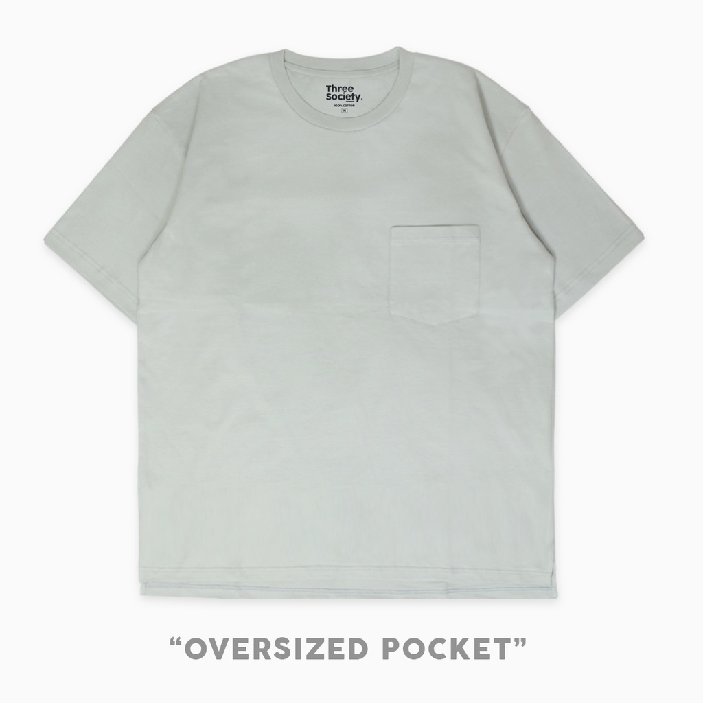 THREE SOCIETY - OVERSIZED POCKET T-SHIRT PASTEL GREY | KAOS OVERSIZE BAJU ABU POLOS MIDWEIGHT COTTON