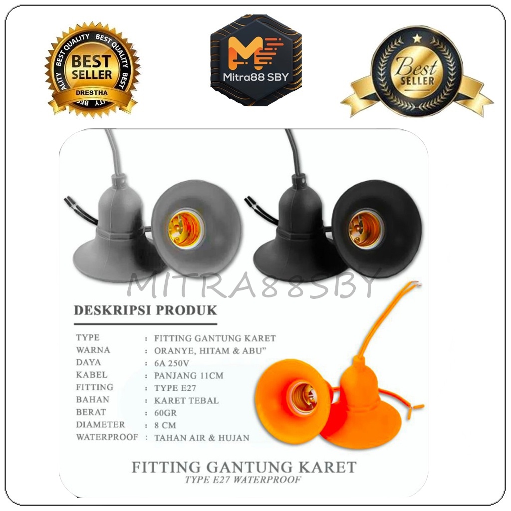 Mitra88sby Fiting gantung karet waterproof e27 Tahan air Cocok untuk cafe