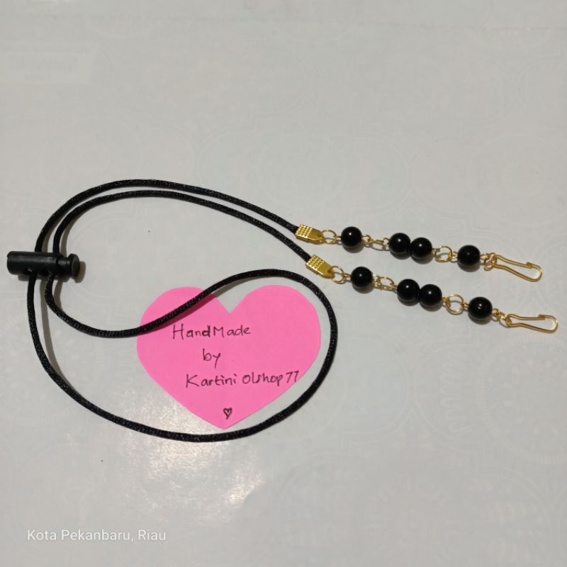 STRAP MASKER//Kalung Masker Hijab Mutiara Hitam Gold