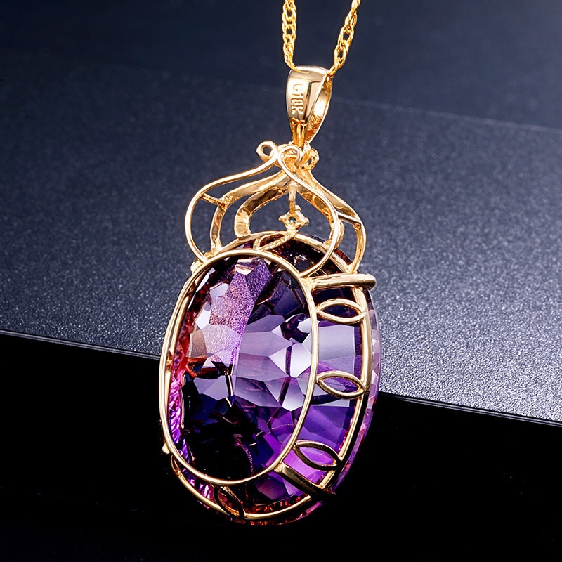 [Ready Stock]Fashion New Luxury Amethyst Pendant Micro-Inlaid Full Diamond Necklace