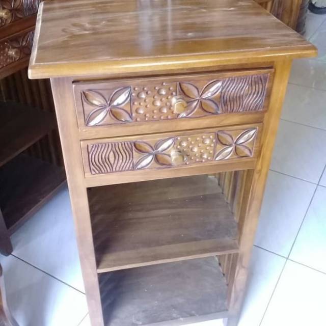 Meja Nakas Ukiran Kayu Jati Mentah