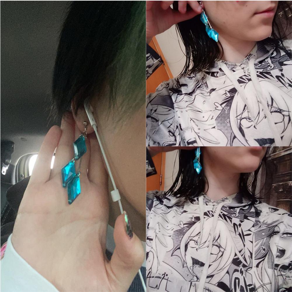 Needway Anime Twisted Wonderland Anting Mode Akrilik Klip Telinga Rumbai Geometris Floyd Klip Earrings