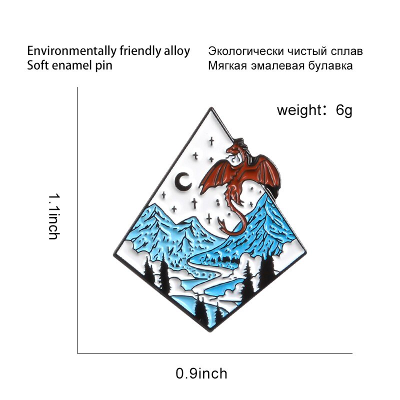 Bros Pin Enamel Desain Naga Dunia Jurassic Realm Landscape Untuk Hadiah