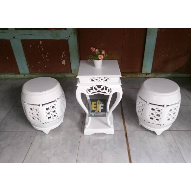 Kursi Teras Kendang Kursi Meja Pajangan Ukir Putih Duco Furniture Mebel MURAH LARIS SHOPE