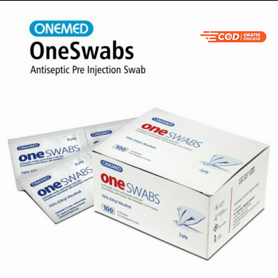 Alkohol Swab / OneSwabs OneMed Kapas Alkohol 2ply One Med  Antiseptik Swabs Desinfektan Permukaan Alat Kesehatan box 100pcs