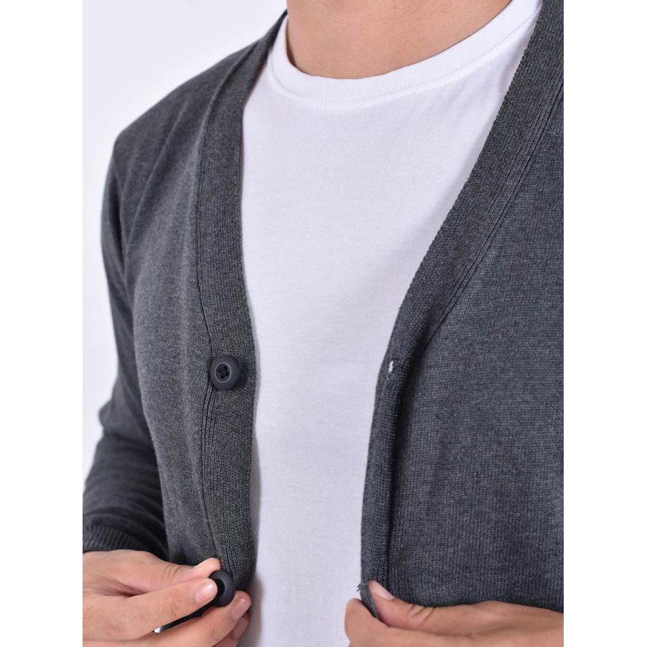 Sweater Rajut Pria Gomuda Cardigan Clean - Abu Tua - Abu Tua, XL