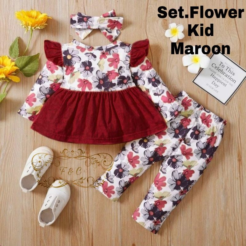 SET ROK CELANA FLOWER BUNGA KID ANAK, BABYTERRY, SETELAN