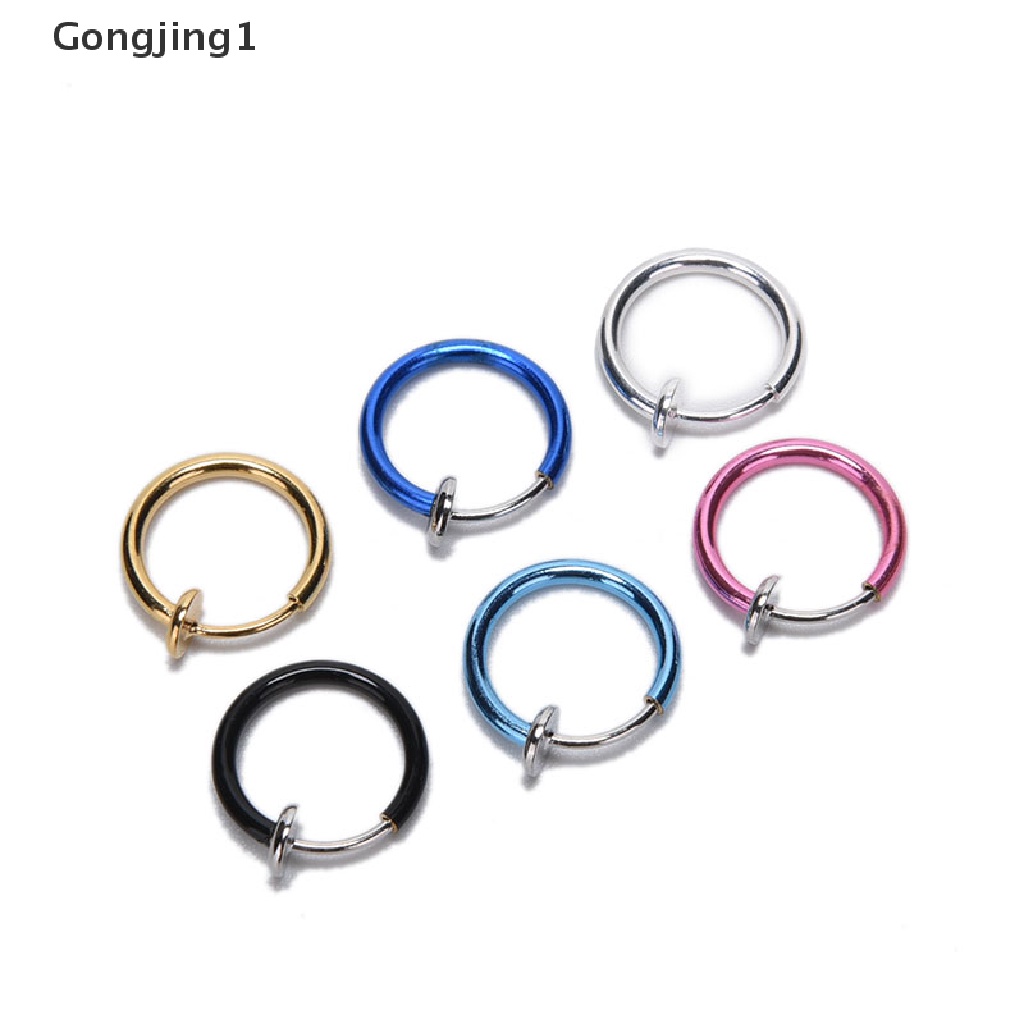 Gongjing1 2 Pcs Anting Tindik Hidung / Bibir / Telinga Palsu Model Bulat Gaya Punk Untuk Unisex / Pria / Wanita