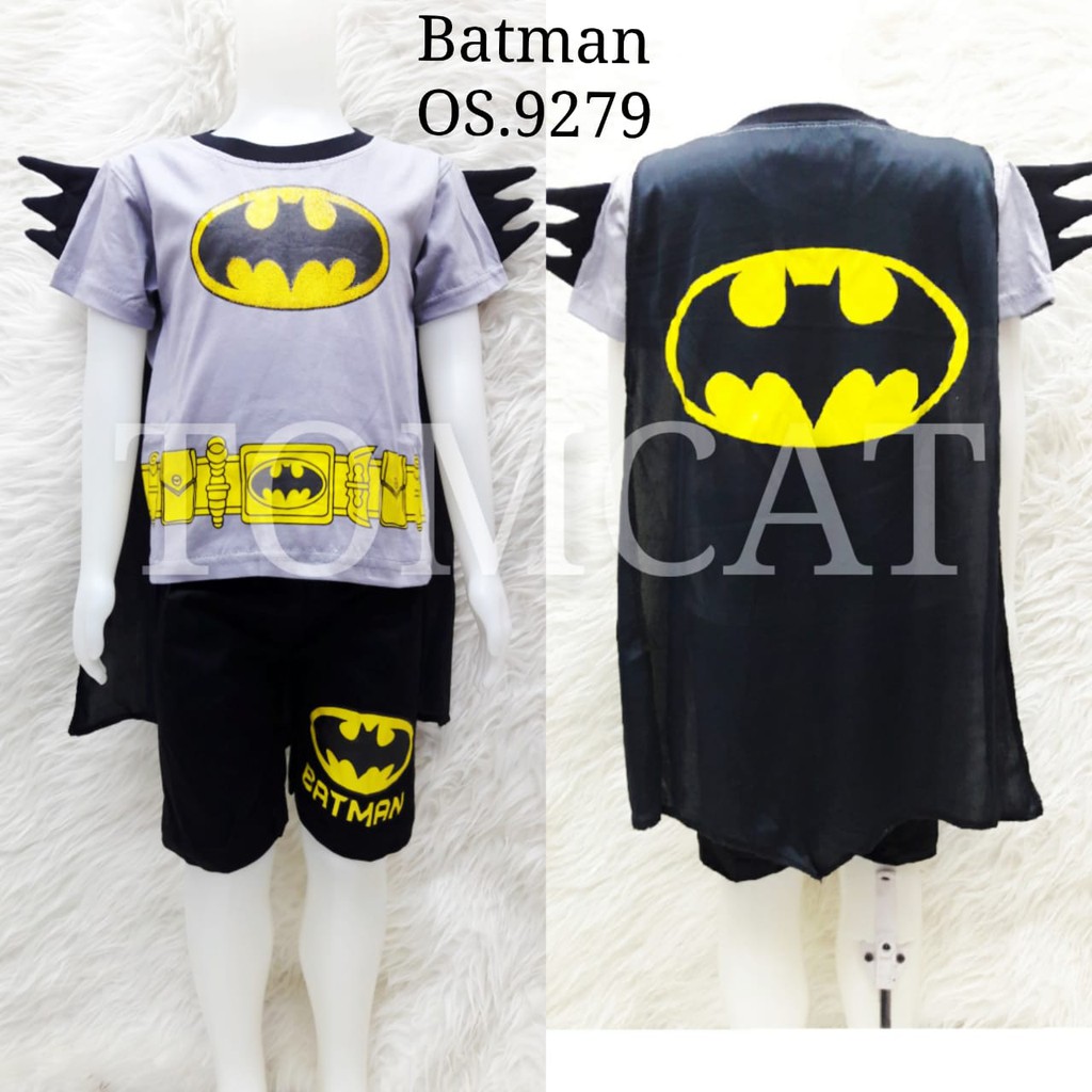 Setelan Pendek Batman Abu Duri Anak Sayap Baju Laki-Laki Kaos Karakter Cowok