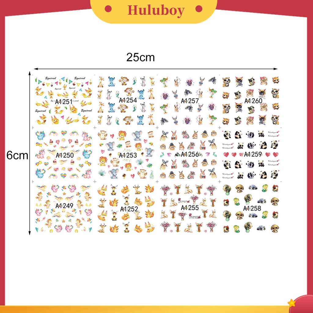 Huluboy Huluboy♡ 12 Lembar Stiker Kuku Motif Print Tahan Air Untuk Kecantikan Wanita