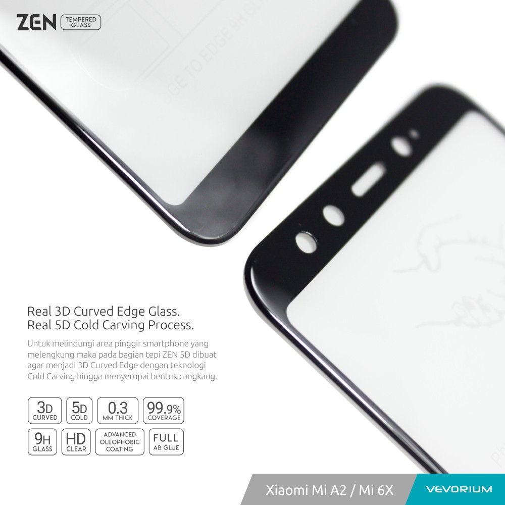 VEVORIUM ZEN 5D Cold Xiaomi Mi A2 MiA2 Mi 6X Mi6X 3D Curved Full Tempered Glass